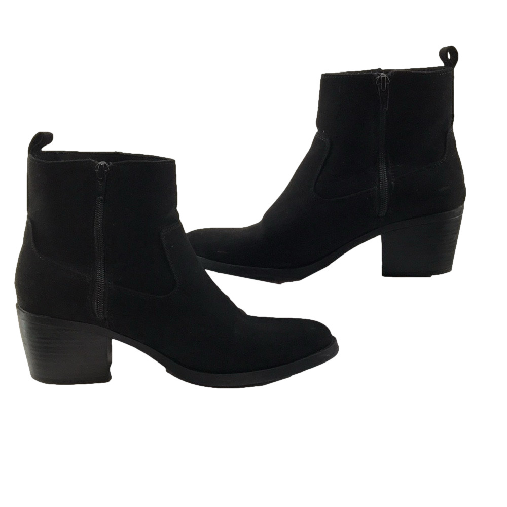 OLD NAVY—BLACKJACK—Faux Suede SideZip Chunky Stacked Heel Western Ankle Bootie—8 - Picture 7 of 17